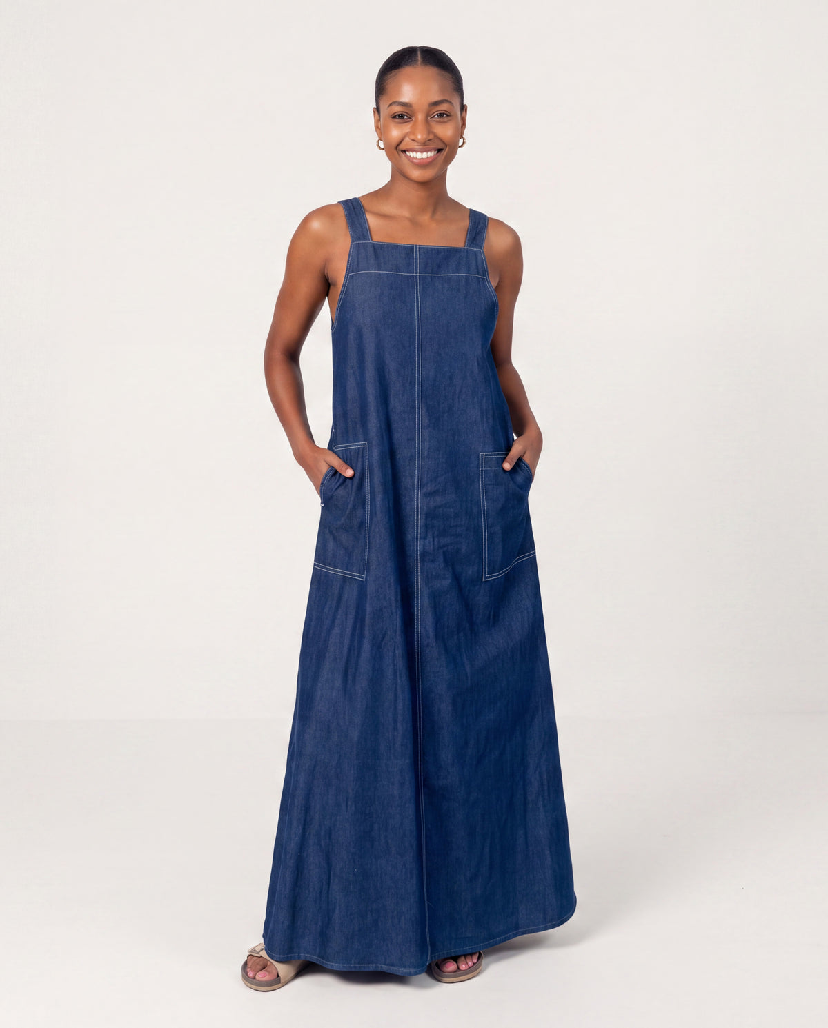 Denim Dungaree Dress with Pockets