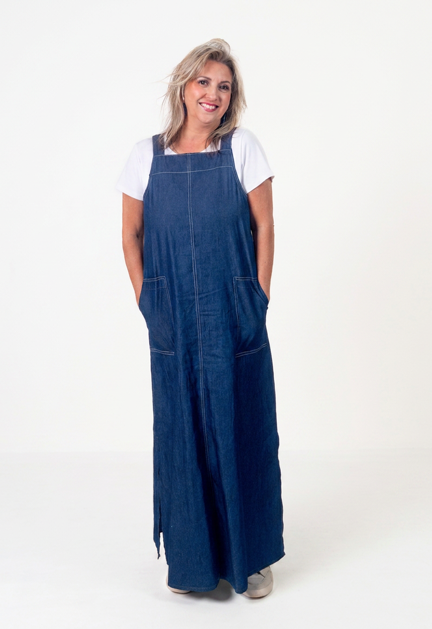Denim Dungaree Dress with Pockets