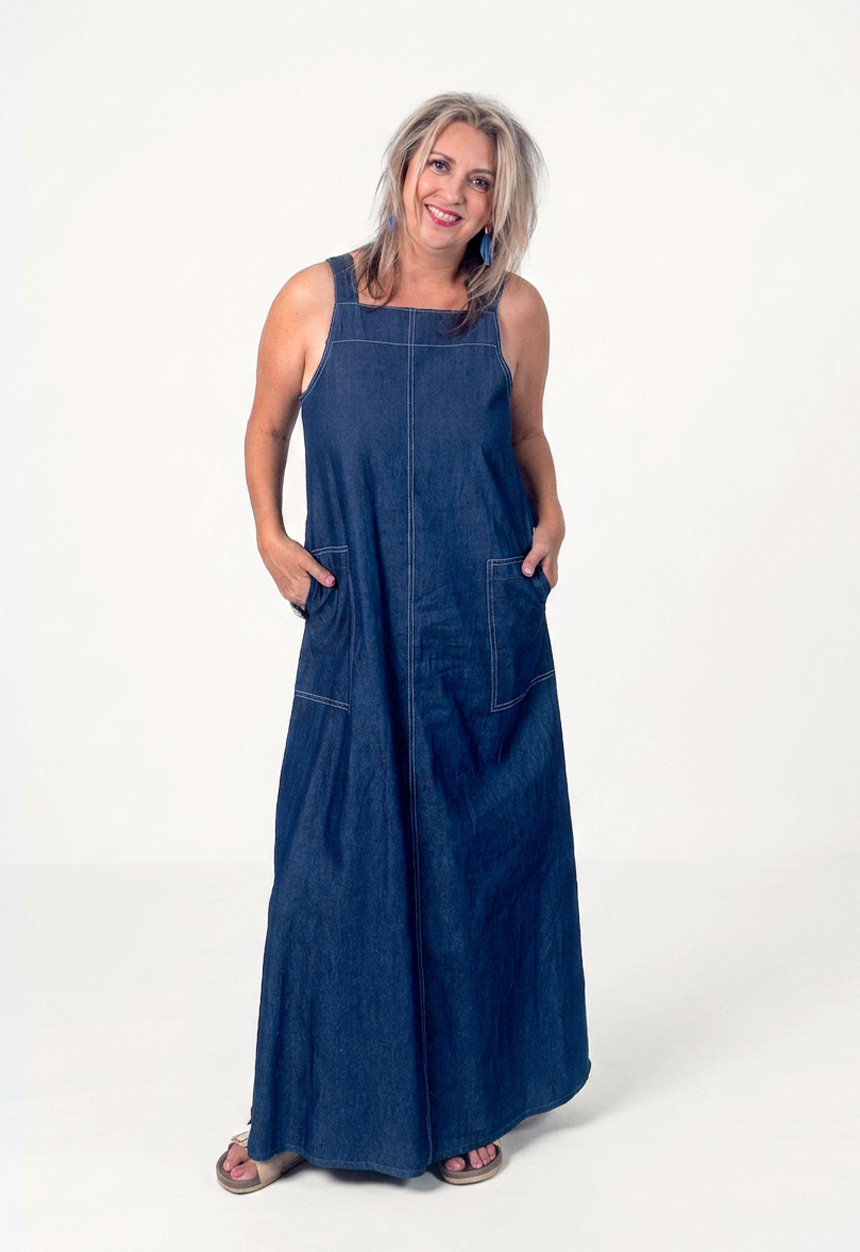 Denim Dungaree Dress with Pockets