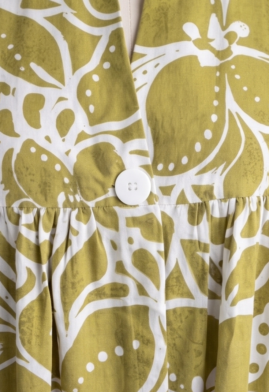 Carmen Dress in Acid Green Abstract Floral with Tie Detail and Pockets