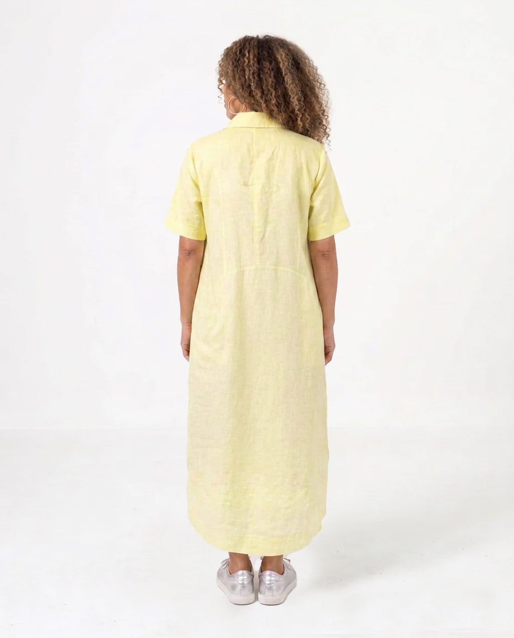 Lemon Linen Panelled Dress with Tie Detail and Pockets