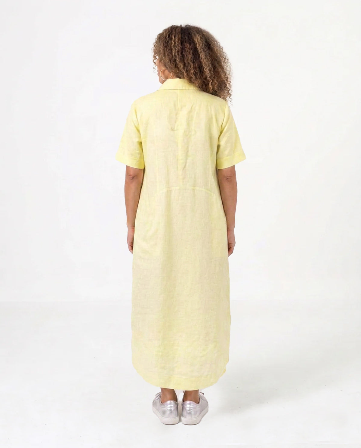 Lemon Linen Panelled Dress with Tie Detail and Pockets