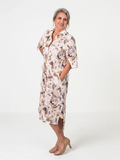 100% Printed Linen Button-Up Dress with Pockets
