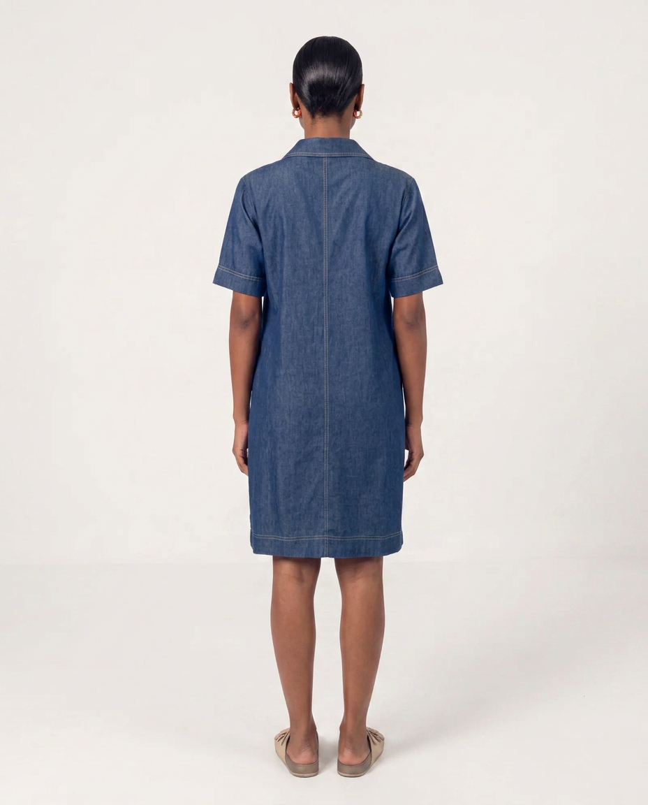 Short Denim A-Line Dress with Pockets
