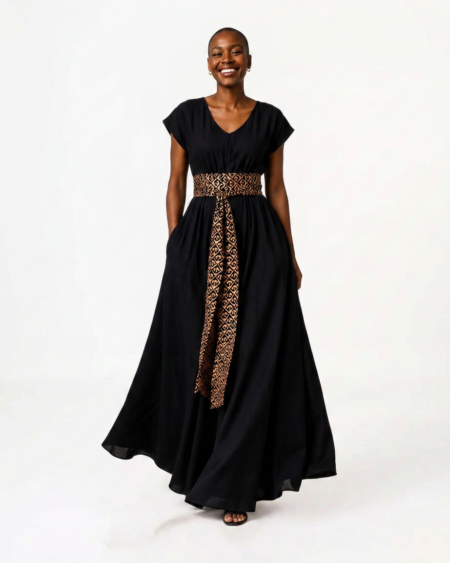 Black Airflow Maxi Dress with Pockets