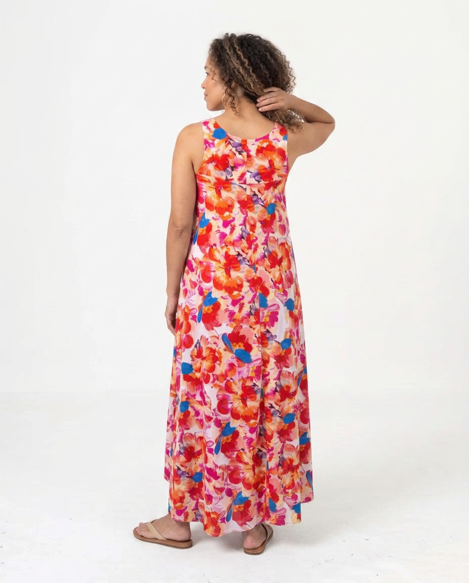 Spring Floral Stretchy Flared Dress with Pockets