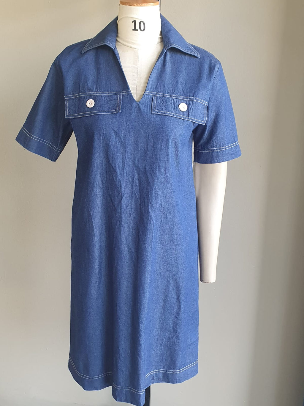 Short Denim A-Line Dress with Pockets
