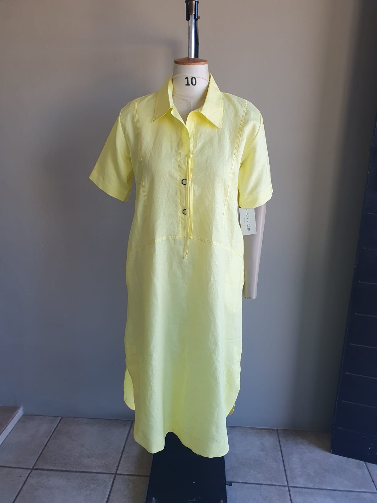 Lemon Linen Panelled Dress with Tie Detail and Pockets