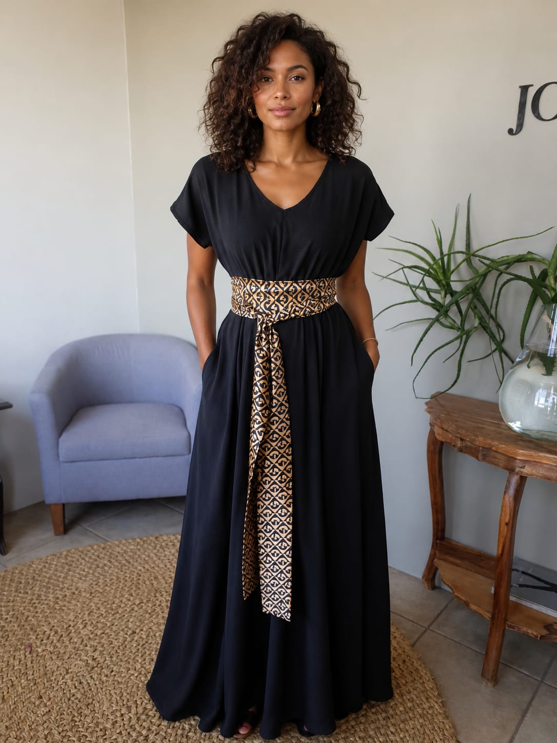 Black Airflow Maxi Dress with Pockets